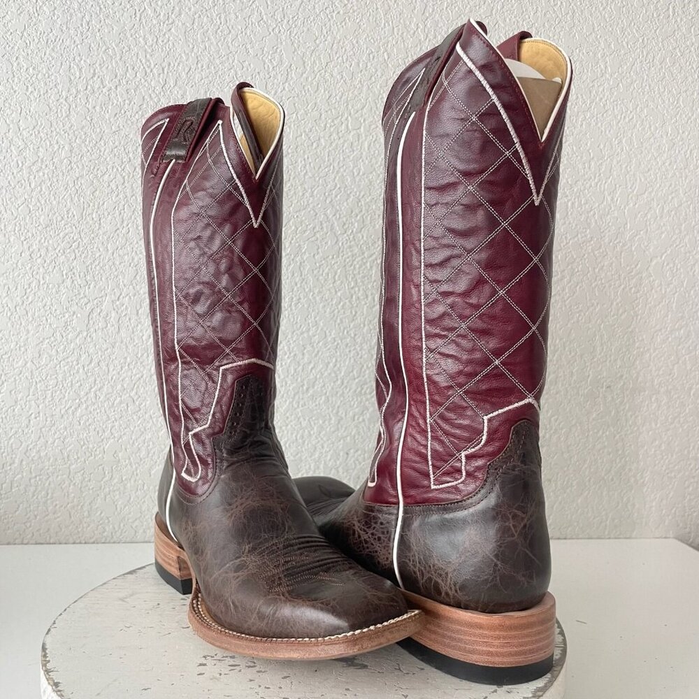Rod Patrick Mens Cowboy Boots Mocha Antique Bison Leather Blunt Toe Size 9a